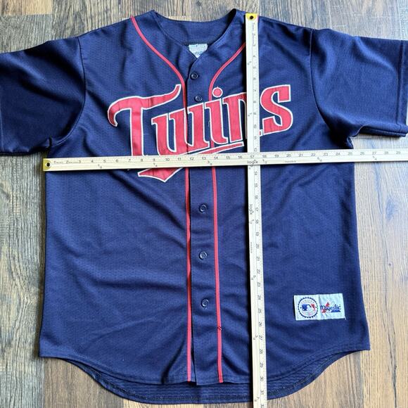 Vintage Minnesota Twins Jacque Jones #11 Majestic Jersey XL Navy Blue Baseball - Picture 9 of 9